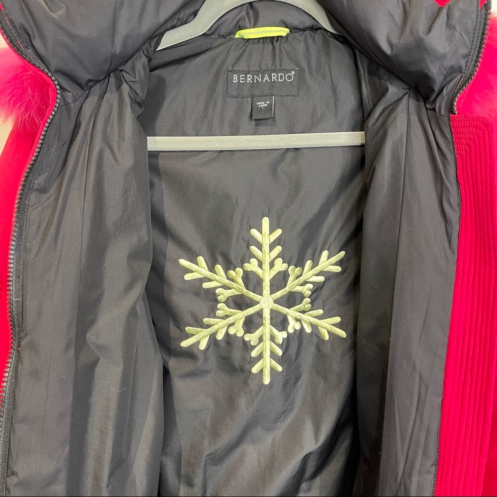 Bernardo Magenta/Lipstick Pink Down Puffer Jacket w/Magenta Fox Trim - L - Picture 8 of 9